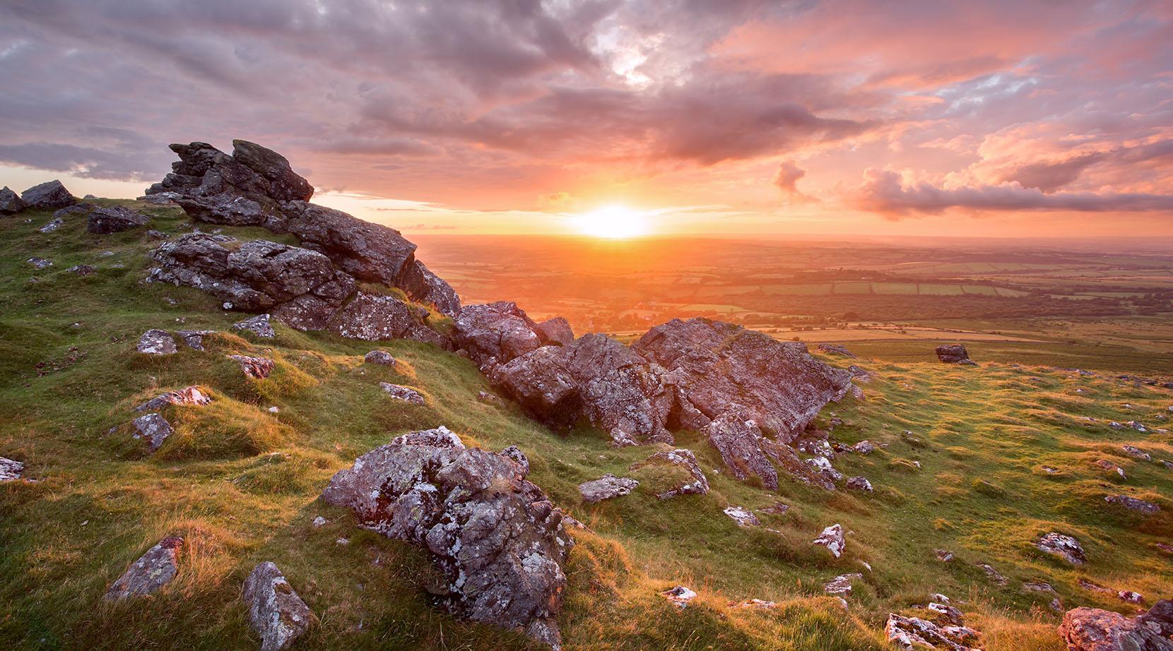 Sourton Tor on Dartmoor at sunset