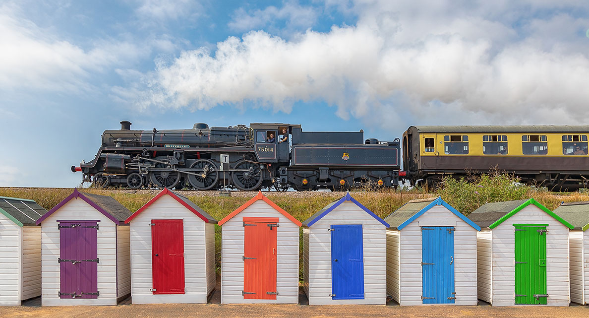 A steam railway travelling through the Devon landscape